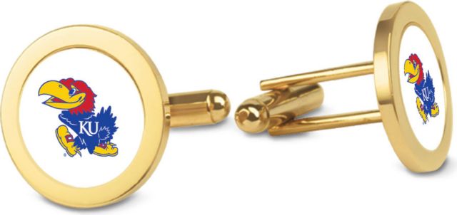 Kansas Wildcats CSI Gold Cufflinks (Gift Boxed) With Colored Medallion - ONLINE ONLY