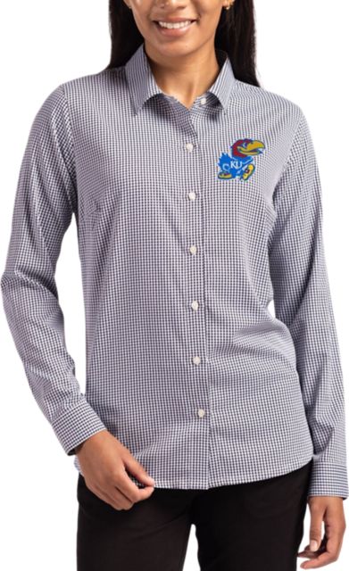 Kansas Wildcats Women's Gingham Long Sleeve Dress Shirt