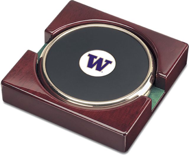 Washington Huskies CSI Set Of 2 Gold Round Coaster Gift Boxed With Colored Medallion - ONLINE ONLY