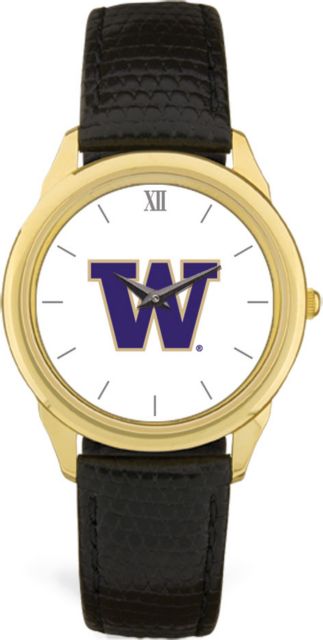 Washington Huskies CSI Men's Black Leather Wristwatch (Gift Boxed) With Colored Medallion - ONLINE ONLY