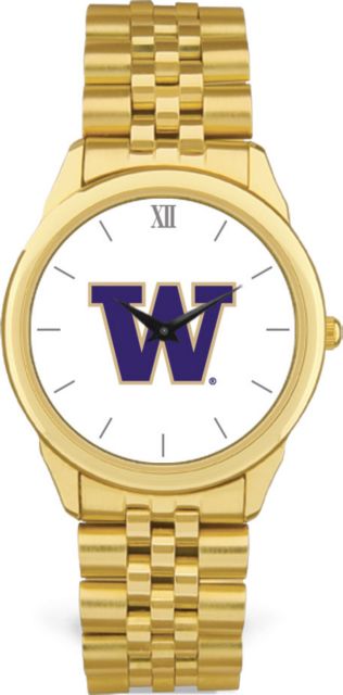 Washington Huskies CSI Men's Gold Rolled Link Wristwatch (Gift Box) With Colored Medallion - ONLINE ONLY