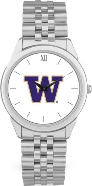 Washington Huskies CSI Men's Silver Rolled Link Wristwatch (Gift Box) With Colored Medallion - ONLINE ONLY