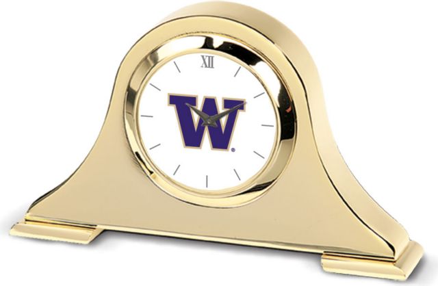 Washington Huskies CSI Gold Napoleon Desk Clock With Colored Medallion - ONLINE ONLY
