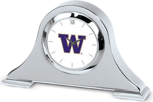 Washington Huskies CSI Silver Napoleon Desk Clock With Colored Medallion - ONLINE ONLY