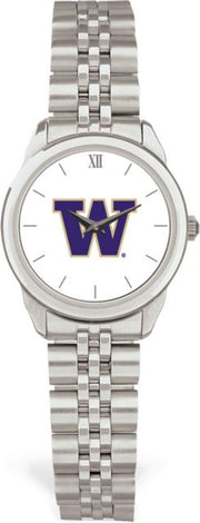 Washington Huskies CSI Women's Silver Rolled Link Watch (Gift Boxed) With Colored Medallion - ONLINE ONLY