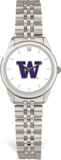 Washington Huskies CSI Women's Silver Rolled Link Watch (Gift Boxed) With Colored Medallion - ONLINE ONLY
