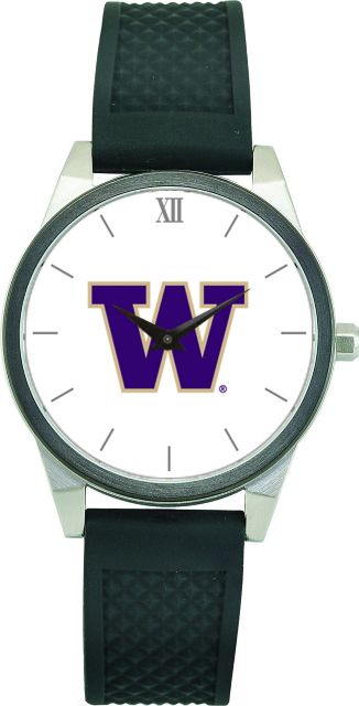 Washington Huskies CSI Women's Wristwatch (Gift Boxed) With Black Silicone Strap And Color Medallion. - ONLINE ONLY