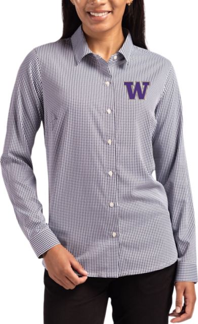 Washington Huskies Women's Gingham Long Sleeve Dress Shirt