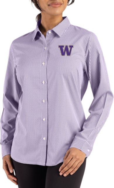 Washington Huskies Women's Gingham Long Sleeve Dress Shirt