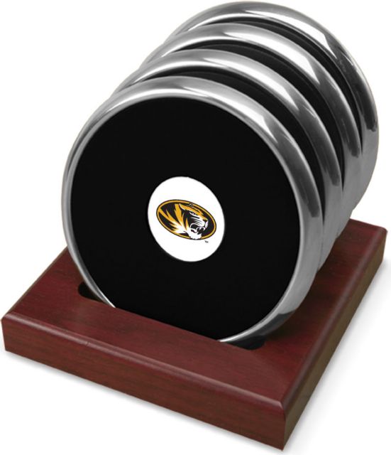 Missouri Tigers CSI Set Of 4 Silver Round Coaster Gift Boxed With Colored Medallion - ONLINE ONLY