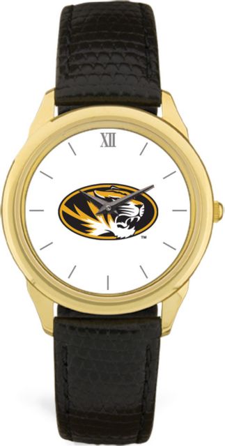 Missouri Tigers CSI Men's Black Leather Wristwatch (Gift Boxed) With Colored Medallion - ONLINE ONLY