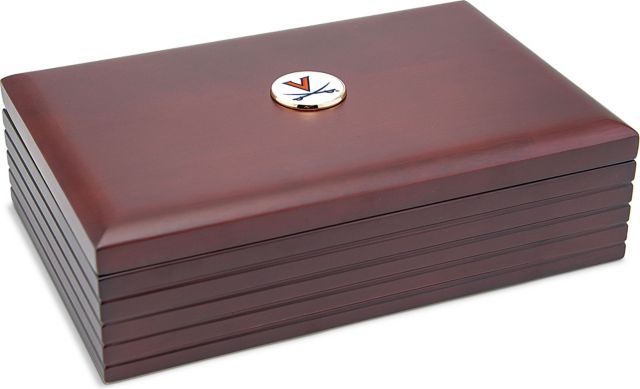 Virginia Cavaliers CSI Rosewood Desk Box (Gift Boxed) With Colored Medallion - ONLINE ONLY