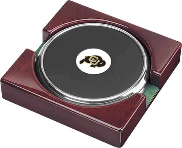Colorado Buffaloes CSI Silver Round Coaster Gift Boxed with Colored Medallion - Set of 2 - ONLINE ONLY
