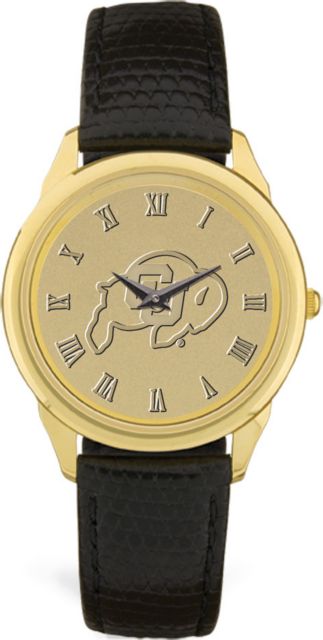 Men's Gold Wristwatch with Black Leather Band - ONLINE ONLY