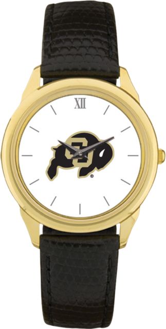 Colorado Buffaloes CSI Men's Black Leather Wristwatch (Gift Boxed) with Colored Medallion - ONLINE ONLY