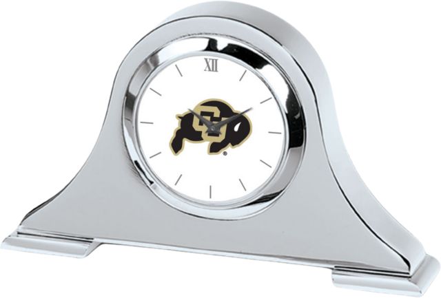 Colorado Buffaloes CSI Silver Napoleon Desk Clock with Colored Medallion - ONLINE ONLY