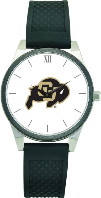 Colorado Buffaloes CSI Women's Wristwatch (Gift Boxed) With Black Silicone Strap And Color Medallion