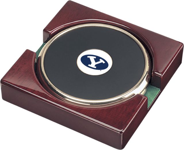 BYU Cougars CSI Gold Round Coaster Gift Boxed with Colored Medallion - Set of 2 - ONLINE ONLY