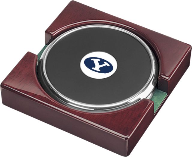 BYU Cougars CSI Silver Round Coaster Gift Boxed with Colored Medallion - Set of 2 - ONLINE ONLY