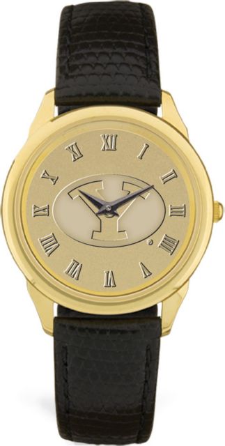 Men's Gold Wristwatch with Black Leather Band - ONLINE ONLY