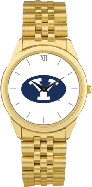 BYU Cougars CSI Men's Gold Rolled Link Wristwatch (Gift Box) with Colored Medallion - ONLINE ONLY