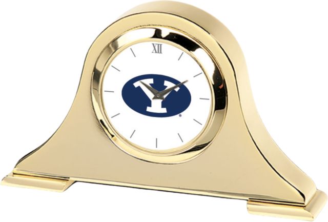 BYU Cougars CSI Gold Napoleon Desk Clock with Colored Medallion - ONLINE ONLY