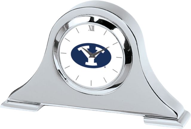 BYU Cougars CSI Silver Napoleon Desk Clock with Colored Medallion - ONLINE ONLY