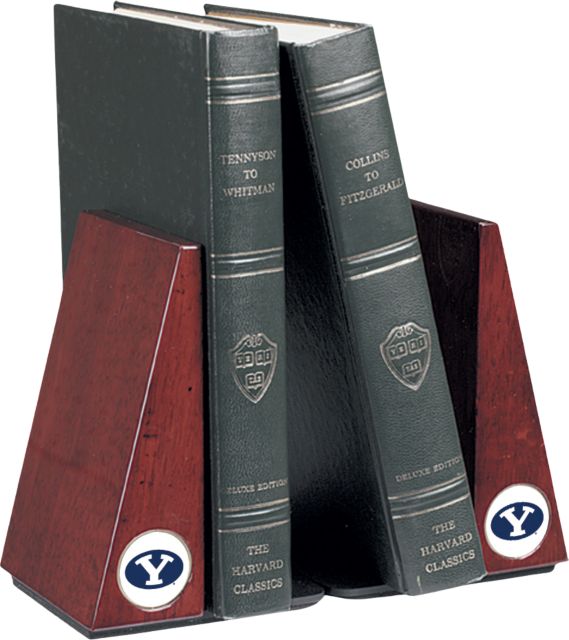 BYU Cougars CSI Rosewood Bookends Gift Boxed with Colored Medallion - ONLINE ONLY