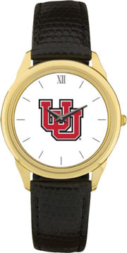Utah Utes CSI Men's Black Leather Wristwatch (Gift Boxed) with Colored Medallion - ONLINE ONLY