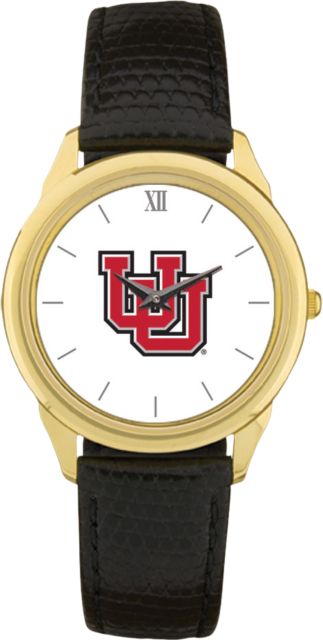 Utah Utes CSI Men's Black Leather Wristwatch (Gift Boxed) with Colored Medallion - ONLINE ONLY