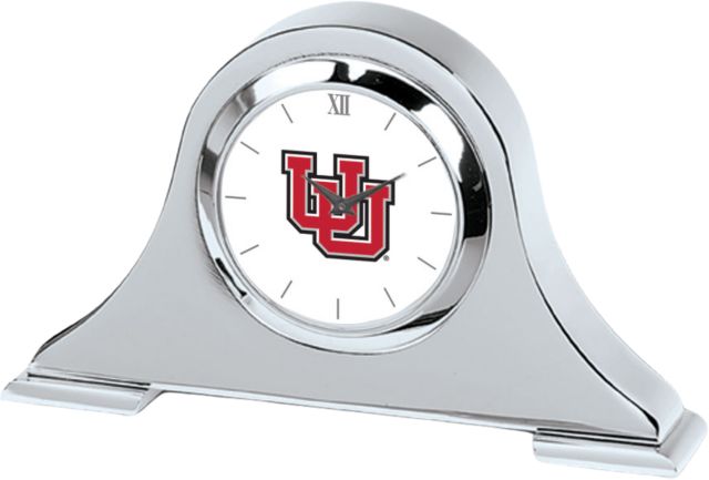 Utah Utes CSI Silver Napoleon Desk Clock with Colored Medallion - ONLINE ONLY