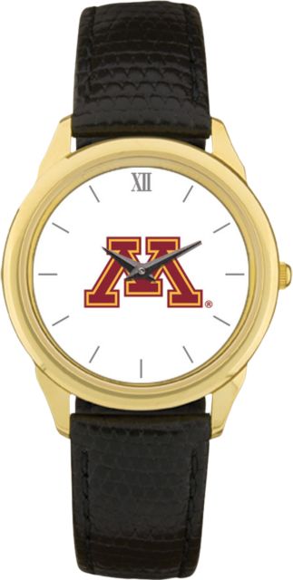 Minnesota Golden Gophers CSI Men's Black Leather Wristwatch (Gift Boxed) with Colored Medallion - ONLINE ONLY