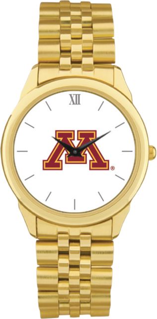 Minnesota Golden Gophers CSI Men's Gold Rolled Link Wristwatch (Gift Box) with Colored Medallion - ONLINE ONLY