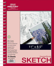 Pro Art 8.5x11 60-pound Sketch Paper Side Spiral Pad 75/Sheets