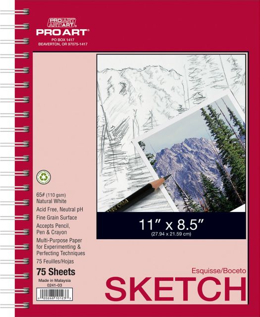 Pro Art 8.5x11 60-pound Sketch Paper Side Spiral Pad 75/Sheets